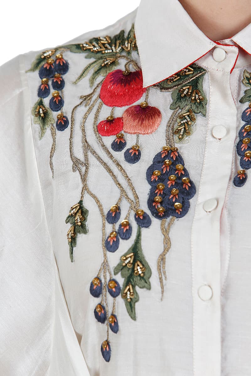 Tie - up Embroidered Shirt Dress - samantchauhan
