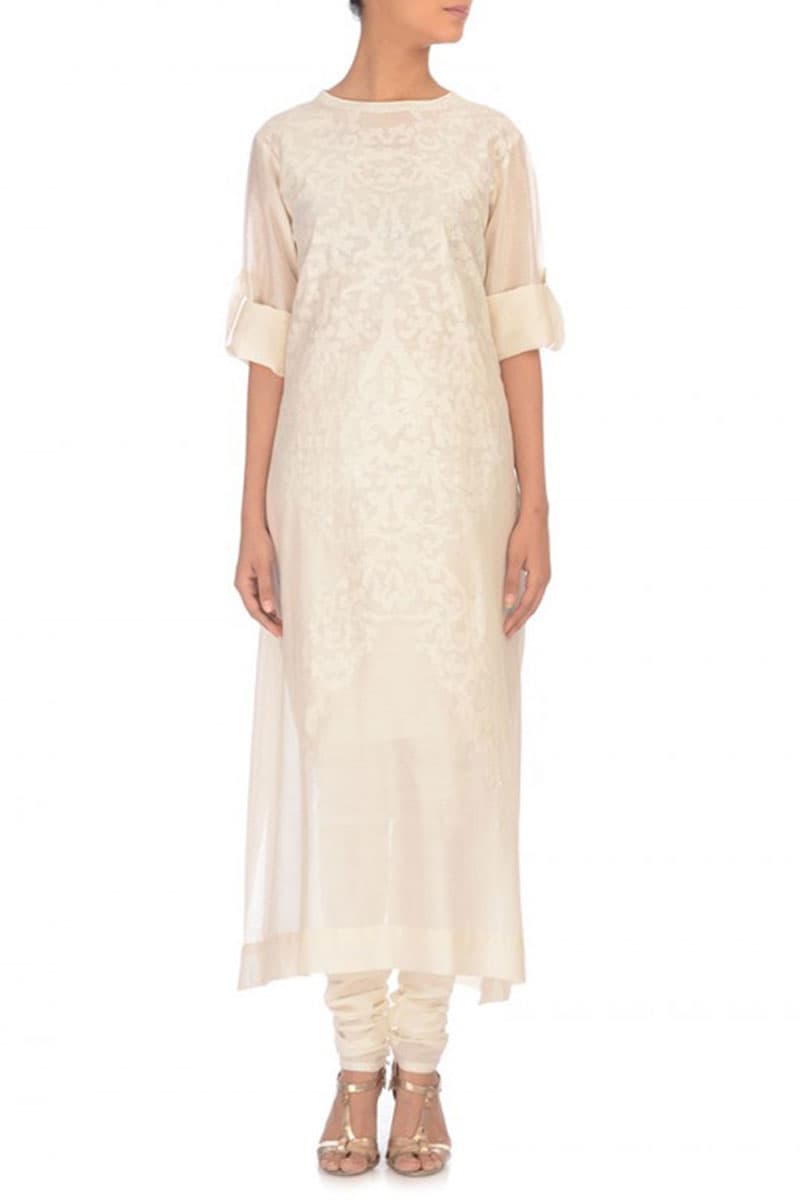 Tone - on - tone Embroidered Kurta - samantchauhan