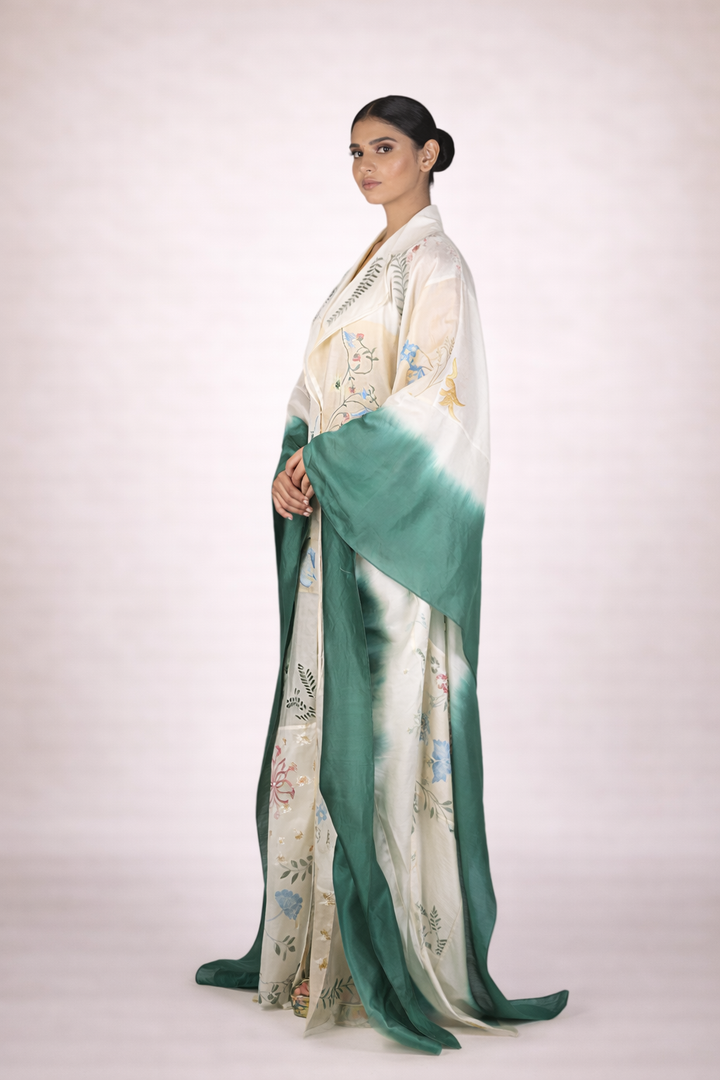 Embroidered Kaftan Dress In Organza
