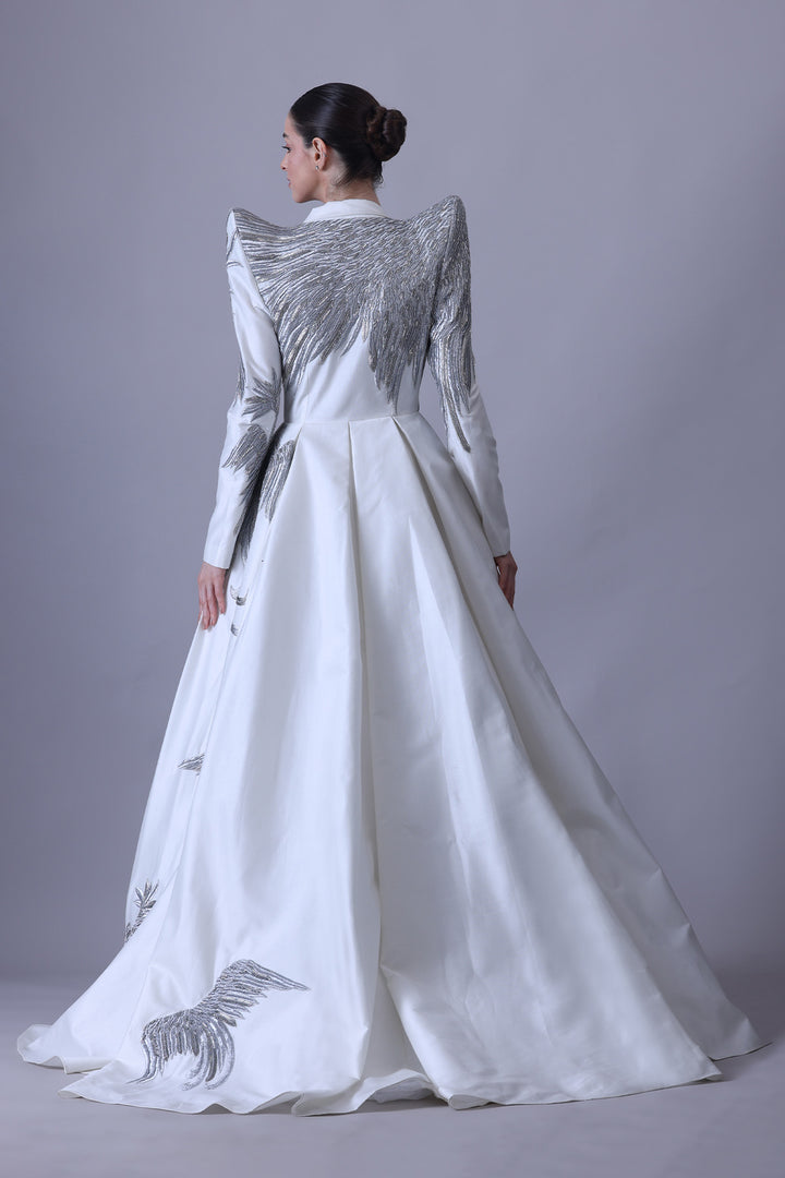 Ivory Sculpted Gown with Metallic Thread Embroidery