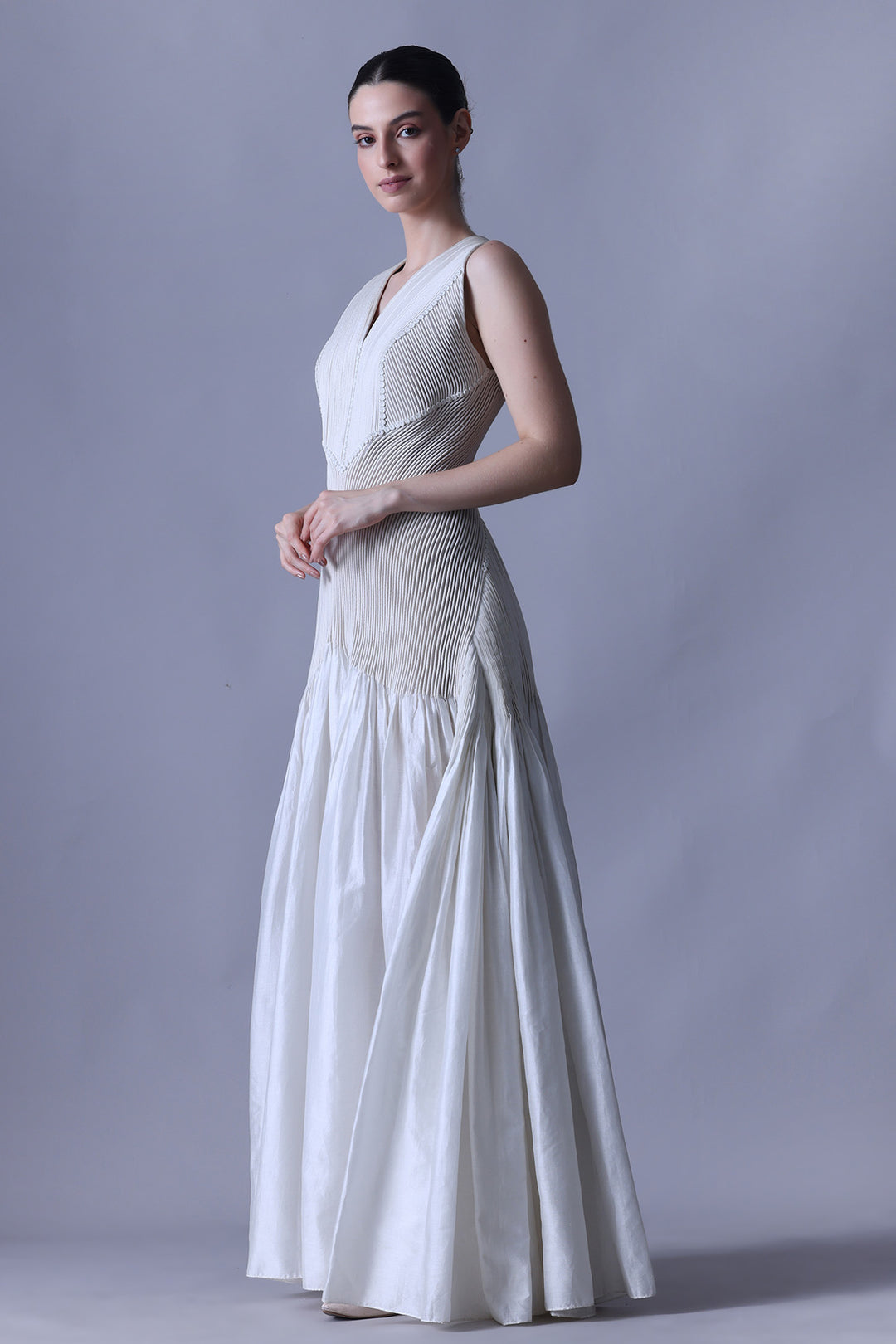 Pearl Ivory Gown with Sculpted Pleated Bodice