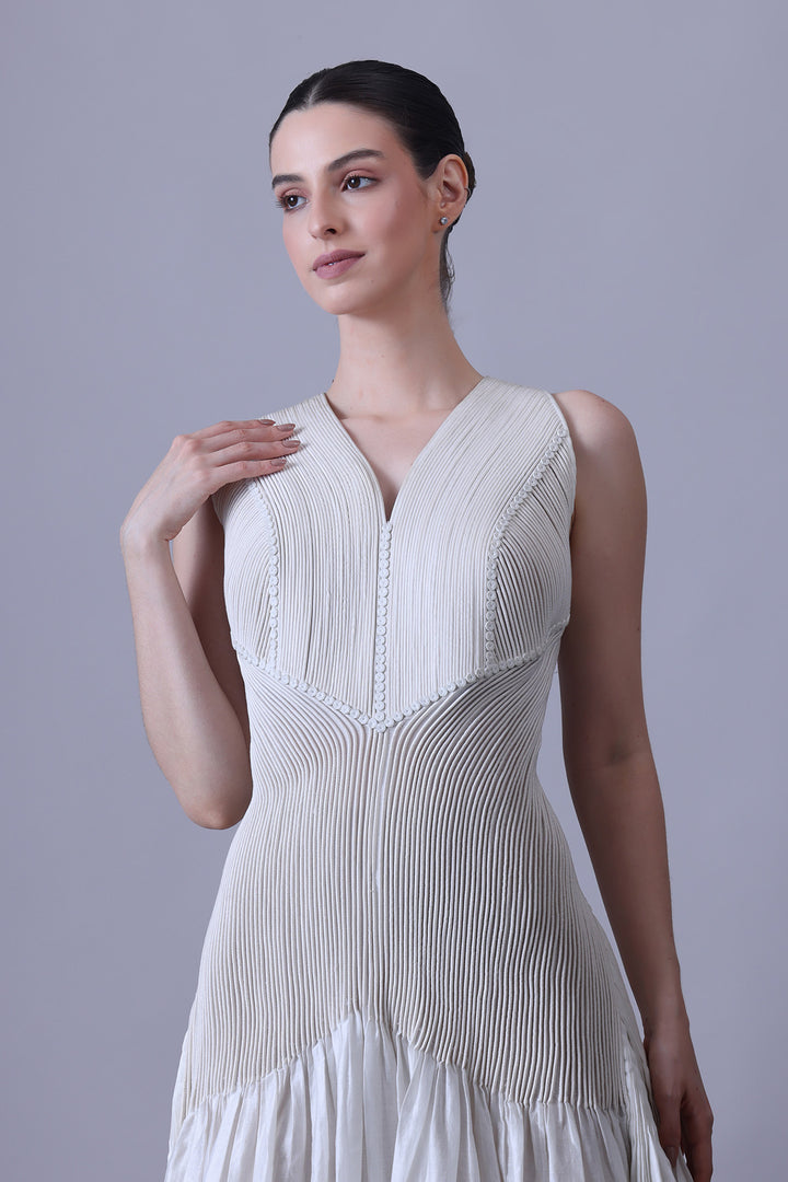 Pearl Ivory Gown with Sculpted Pleated Bodice