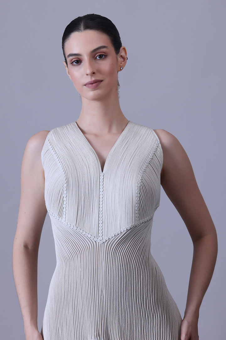Ivory Cotton Silk V-Neck Gown.