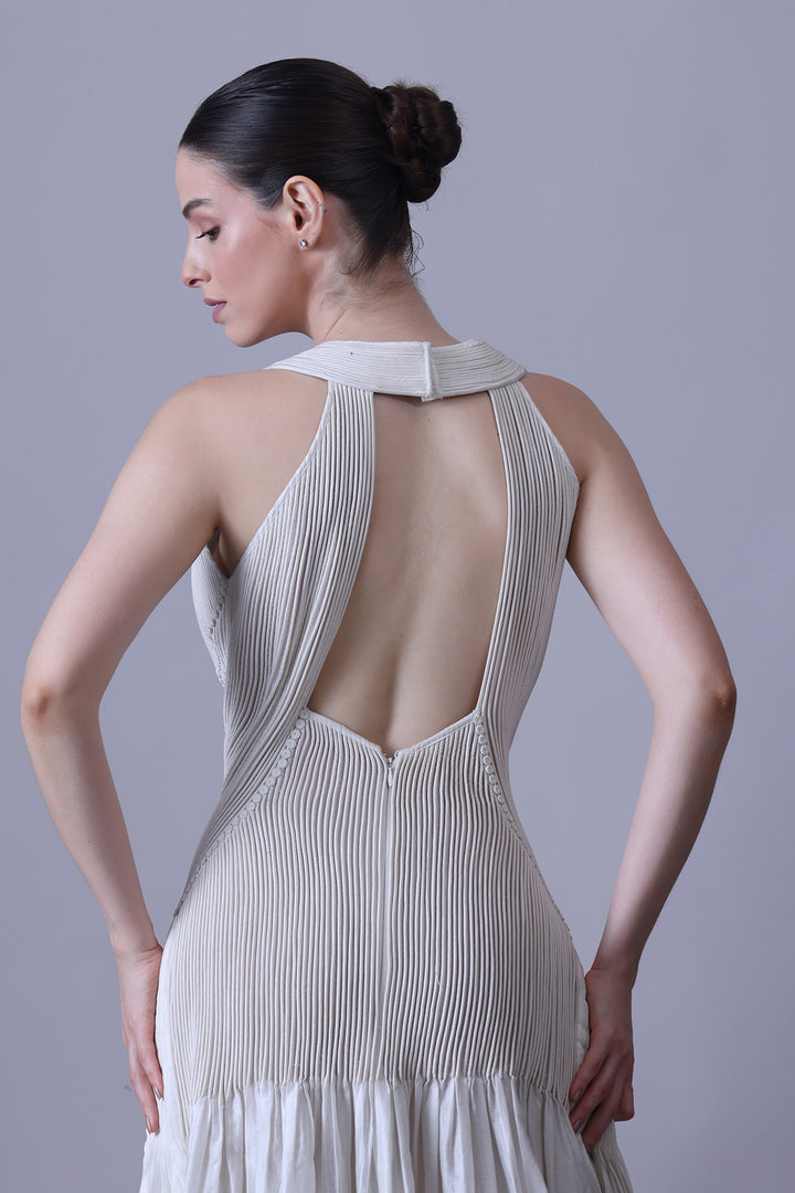 Ivory Cotton Silk V-Neck Gown.