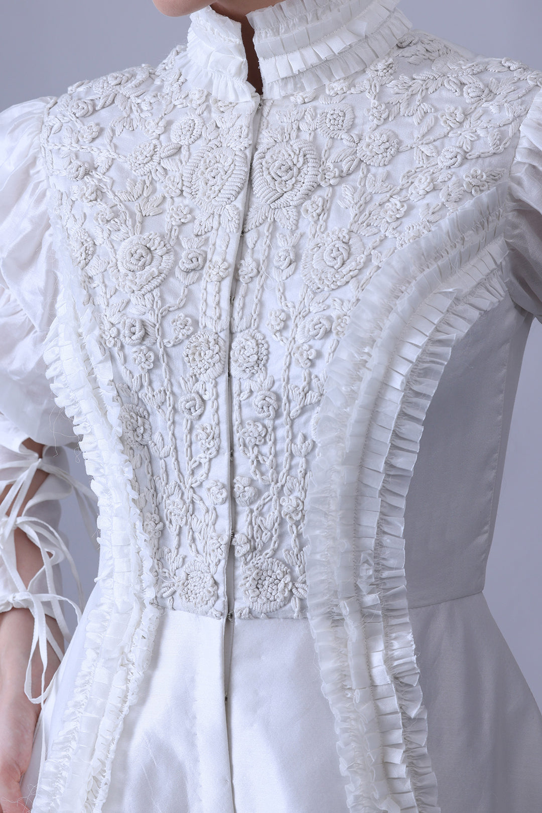 Pearl Ivory High-Neck Gown with Sculpted Panel Embroidery