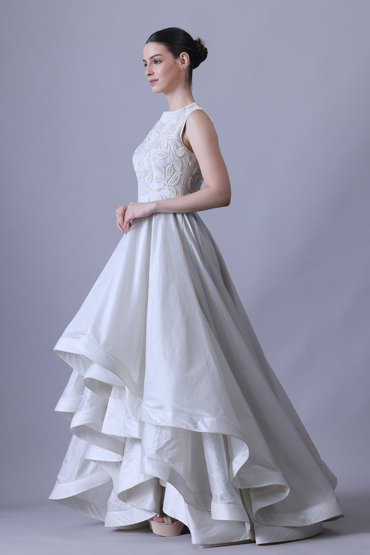 Sculpted High-Low Gown with Architectural Flare