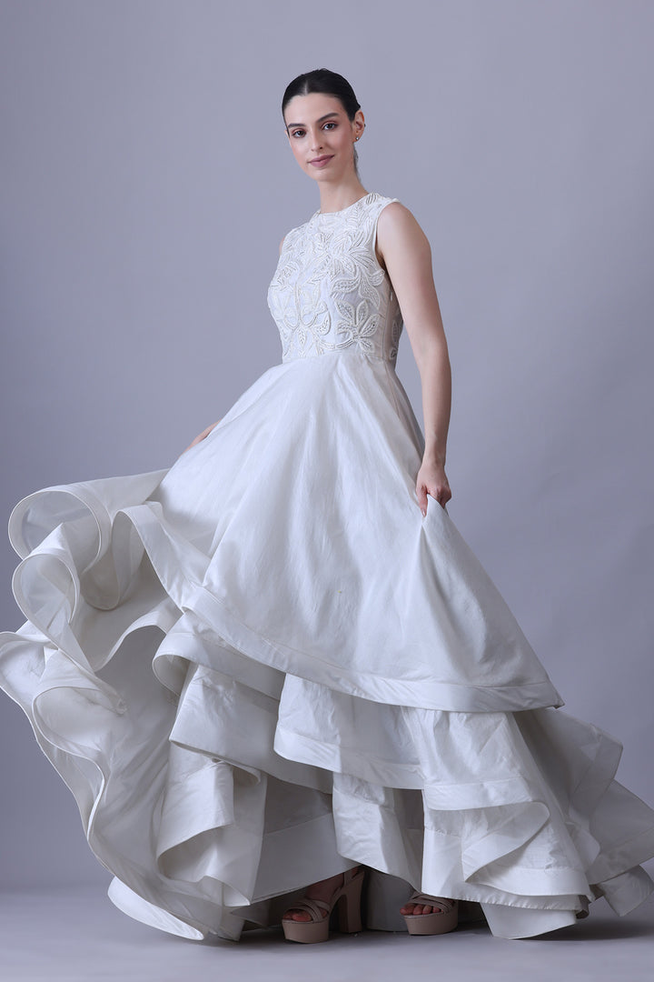 Sculpted High-Low Gown with Architectural Flare