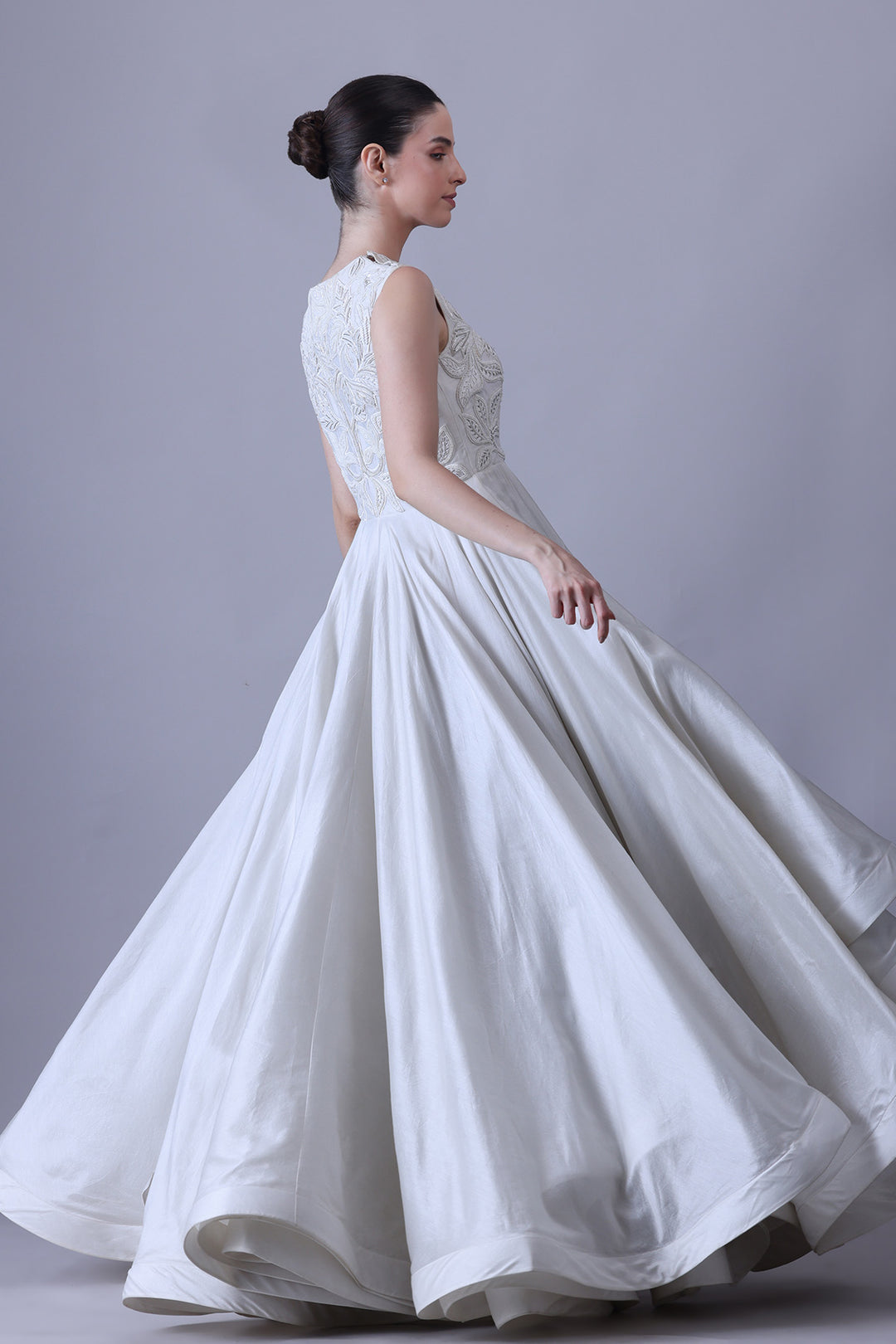 Sculpted High-Low Gown with Architectural Flare