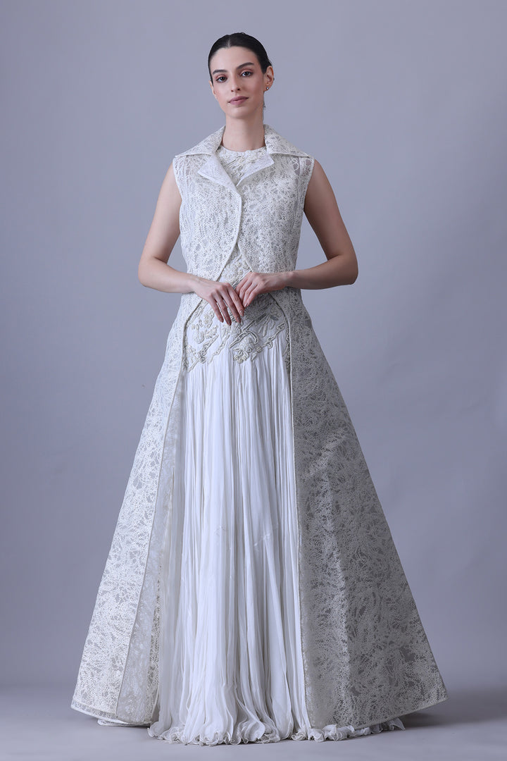 Ivory Couture Ensemble with Textured Overlay Panel