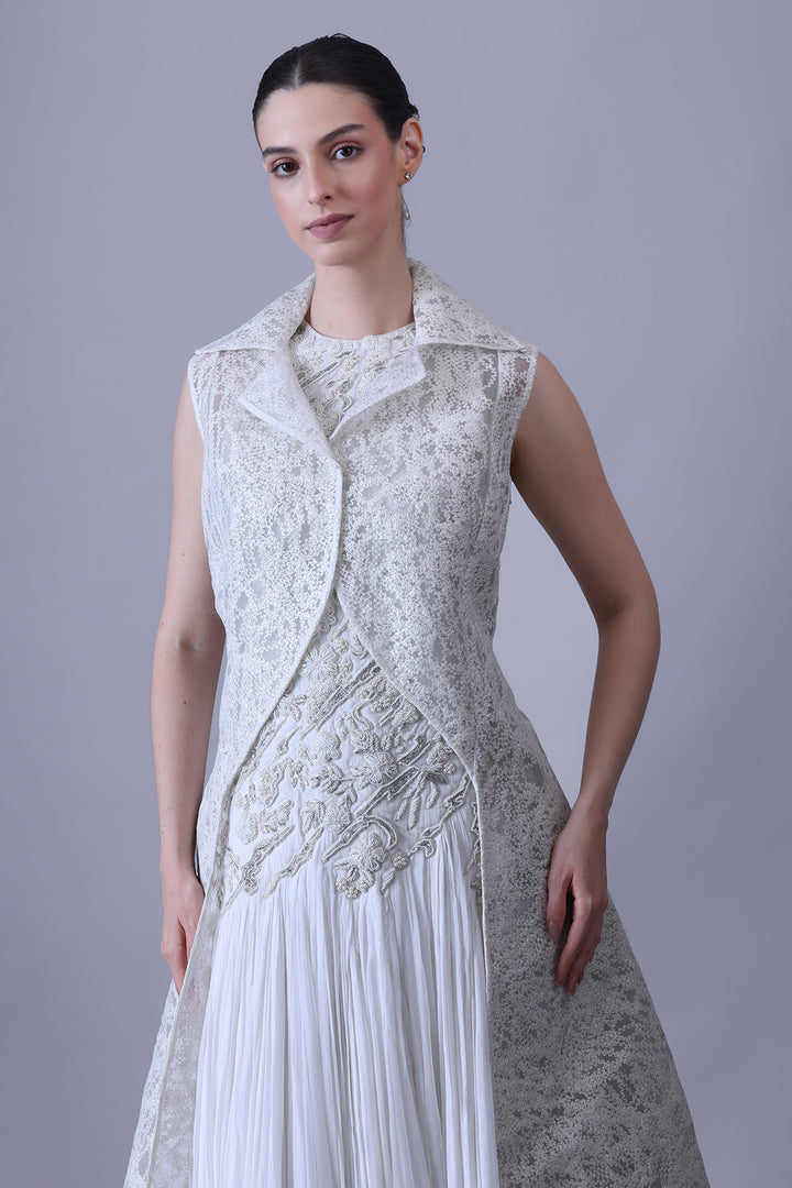 Ivory Couture Ensemble with Textured Overlay Panel
