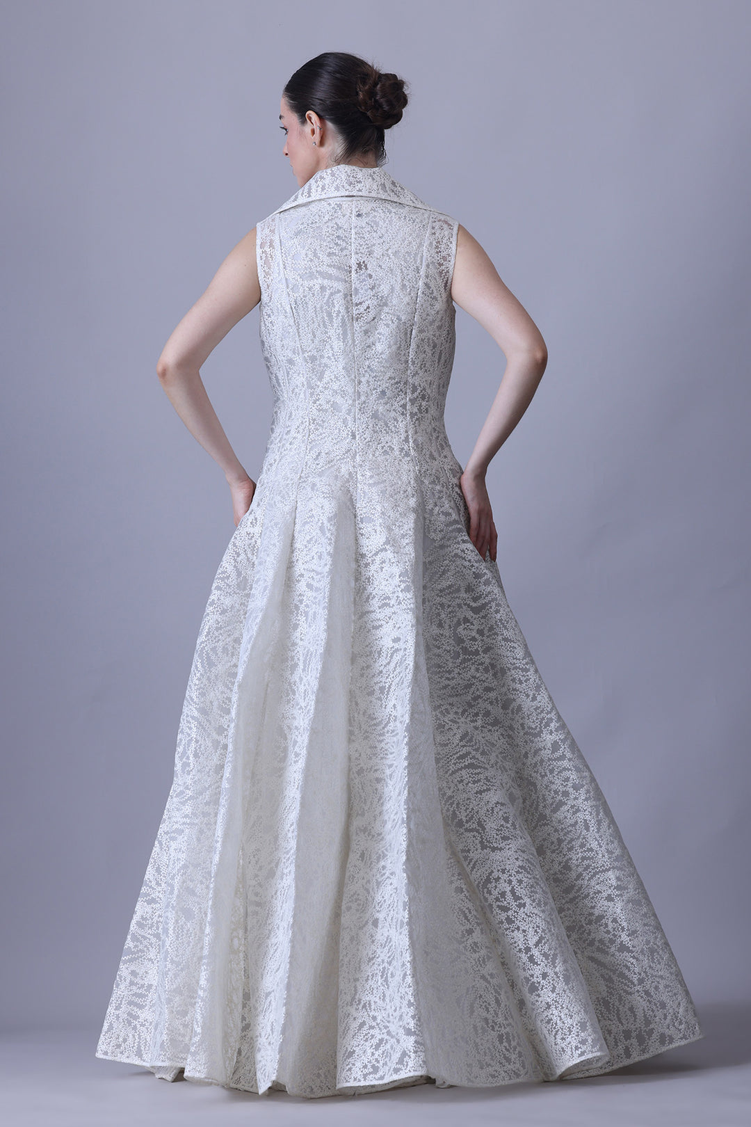 Ivory Couture Ensemble with Textured Overlay Panel