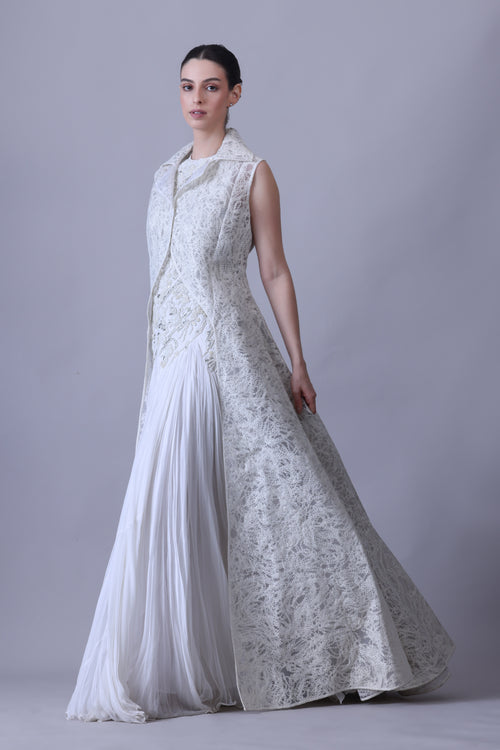 Ivory dress embellished with pearl embroidery