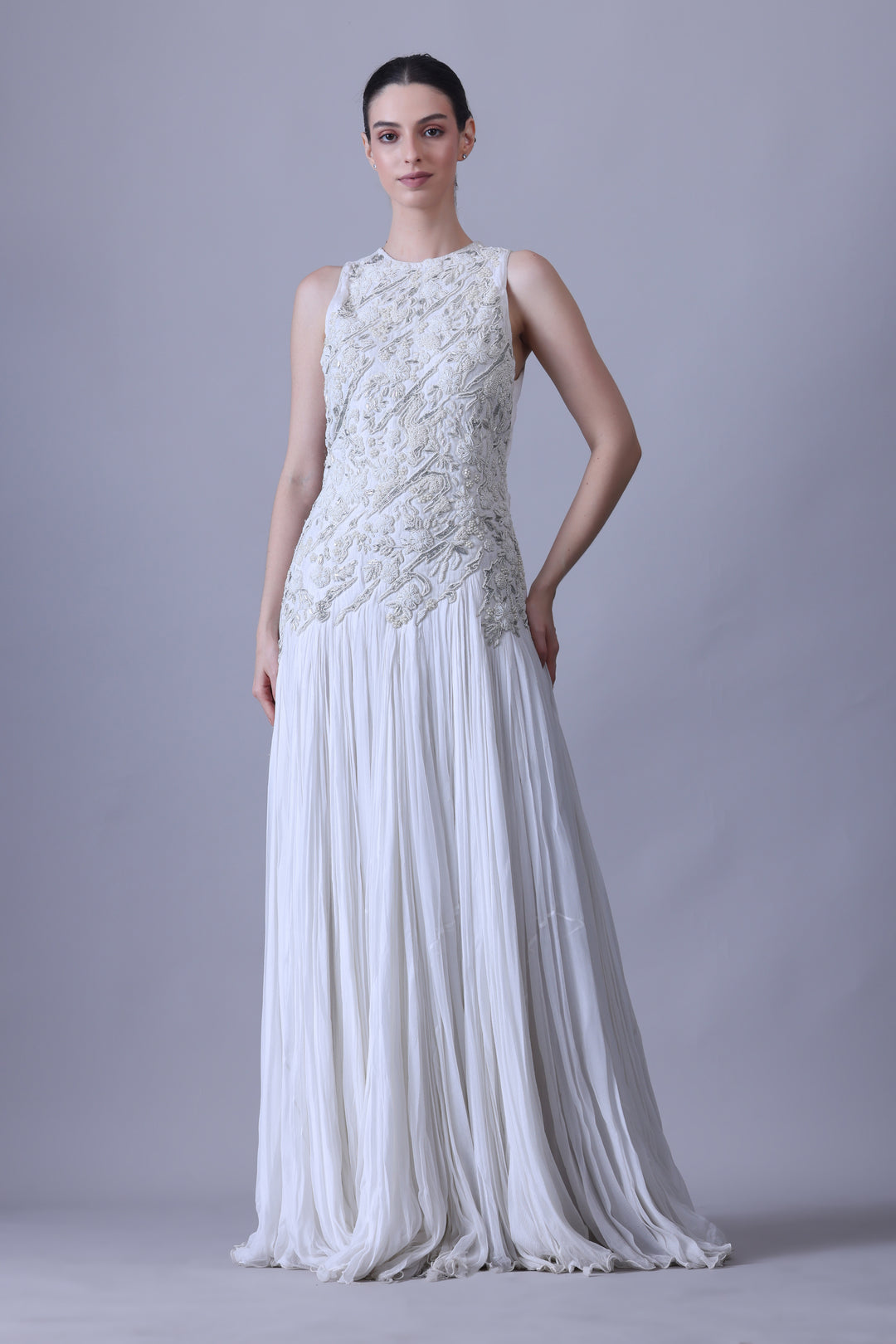 Ivory Dress Embellished With Pearl Embroidery