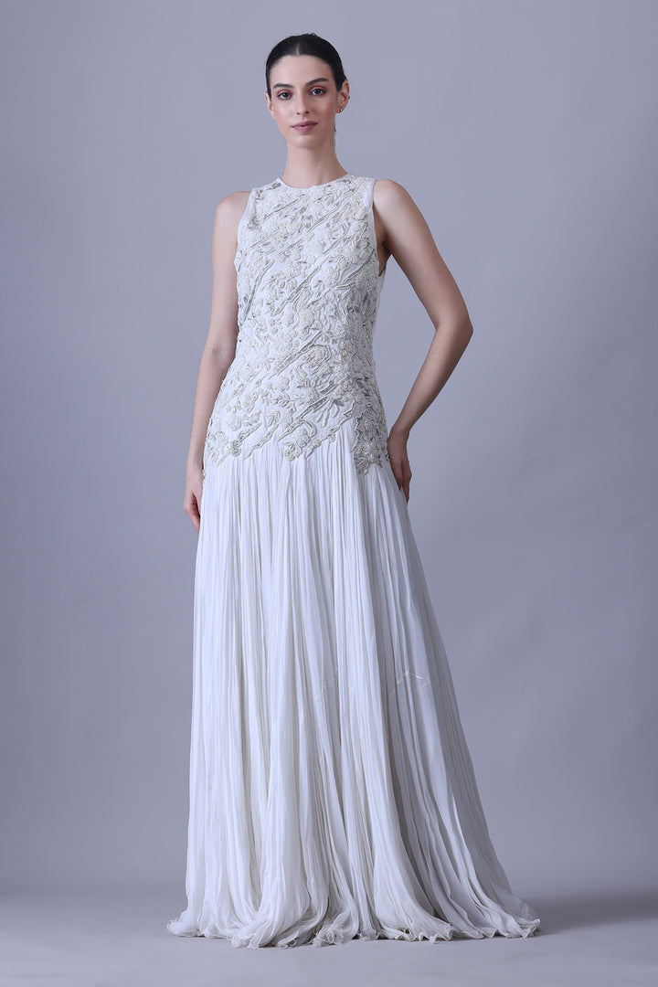 Ivory Couture Ensemble with Textured Overlay Panel