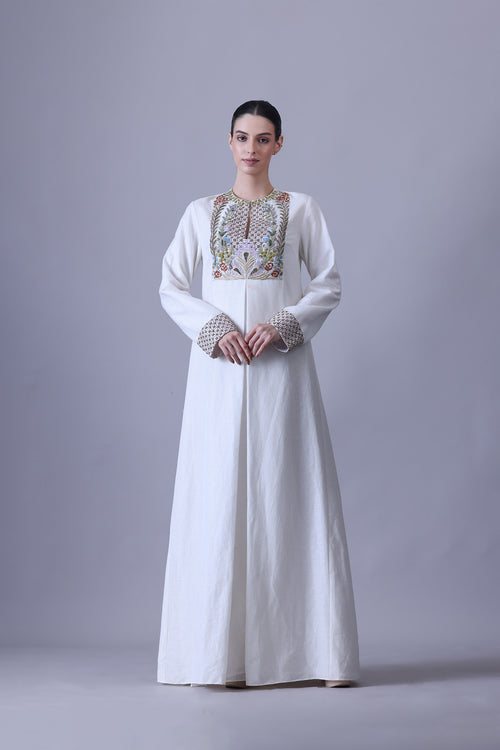 Ivory Yoke Ermbroidered Detail Straight Cut Kaftan