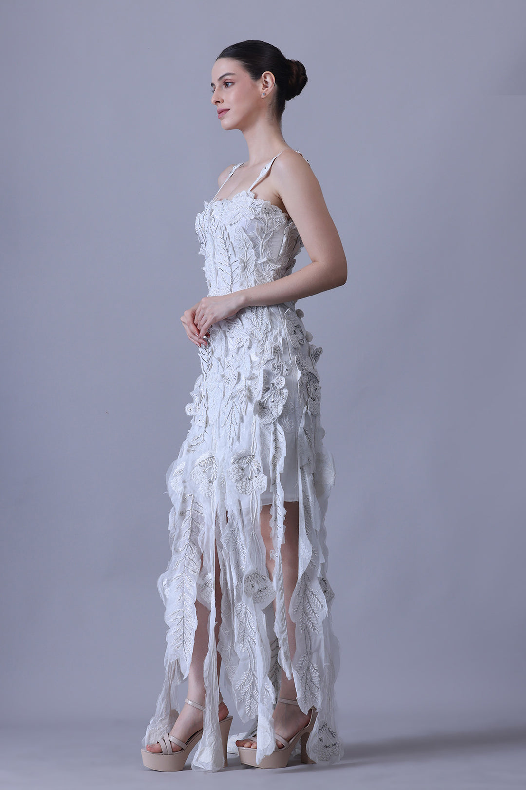 Ivory Floral Casacade Dress