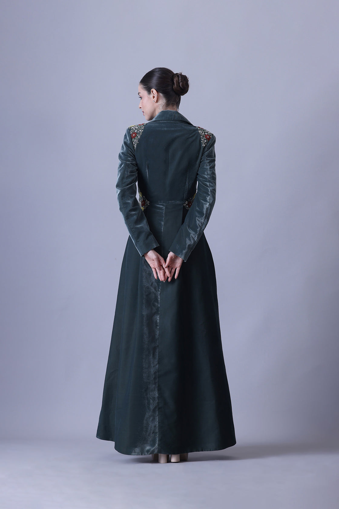 Deep Green Dress Crafted With Delicate Embroidered Accents