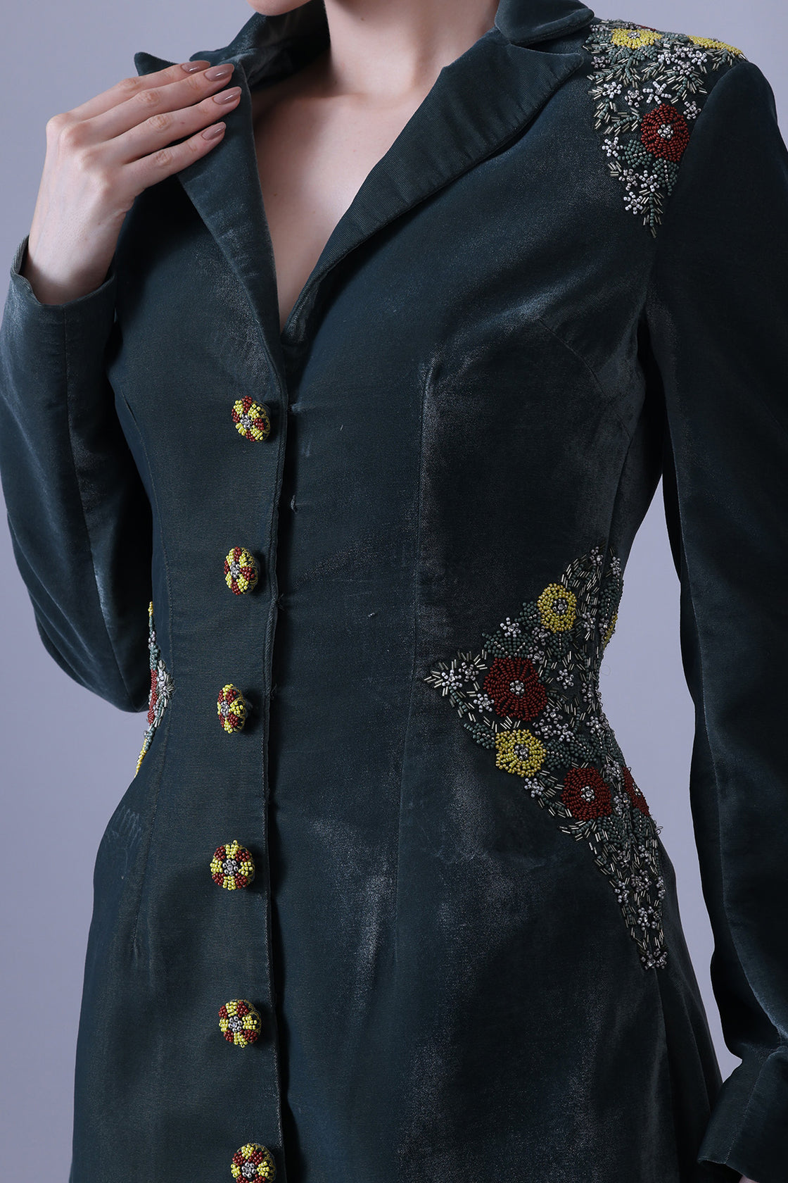 Deep Green Dress Crafted With Delicate Embroidered Accents