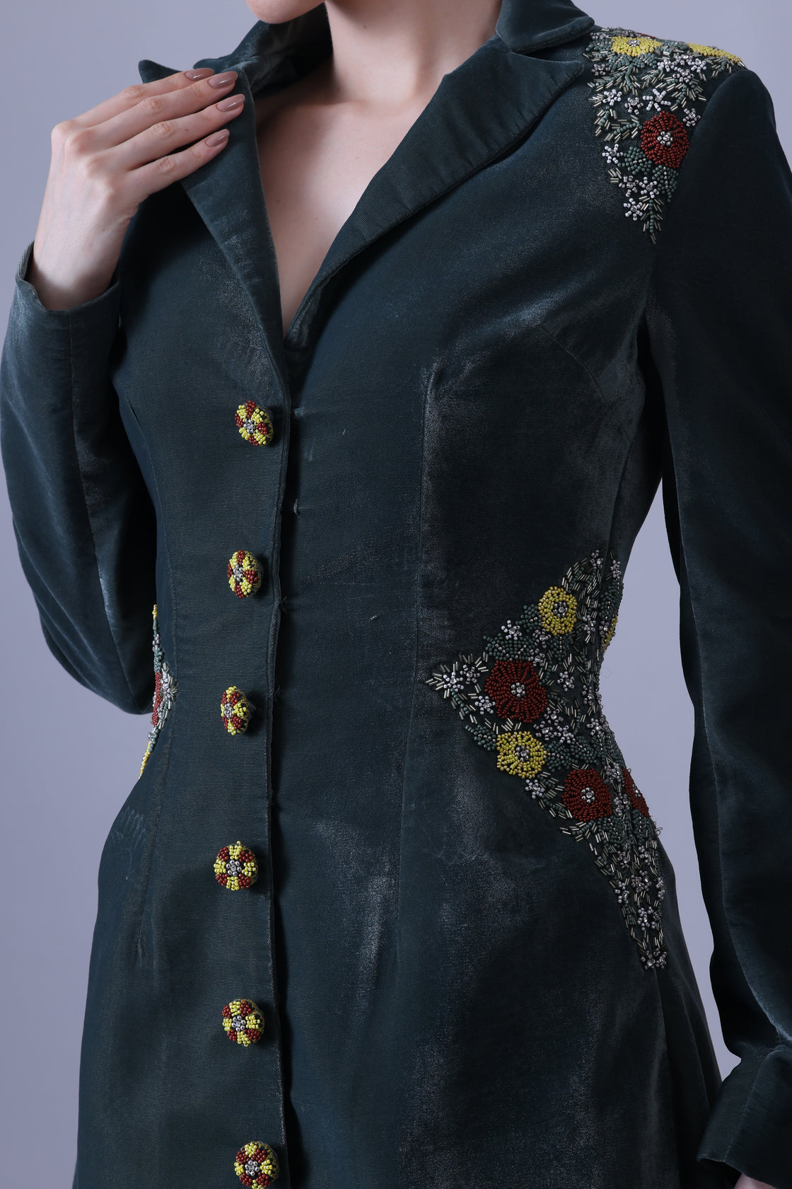 Deep Green Dress Crafted with Delicate Embroidered Accents