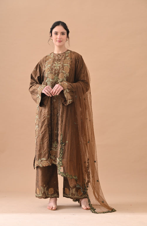 Olive Regal Floral Embroidered Suit Set