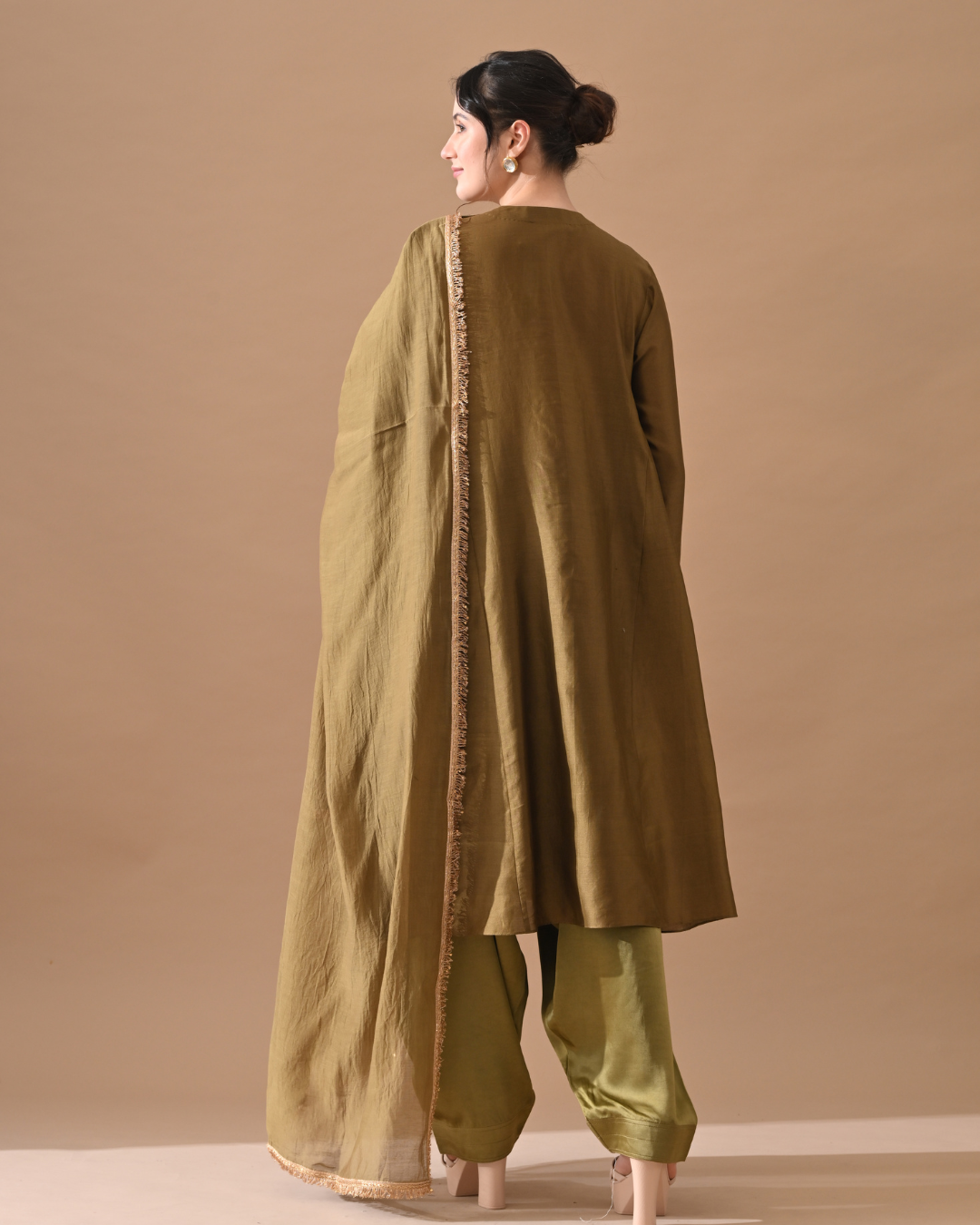 Olive Green Fine Floral Embroidered Suit Set