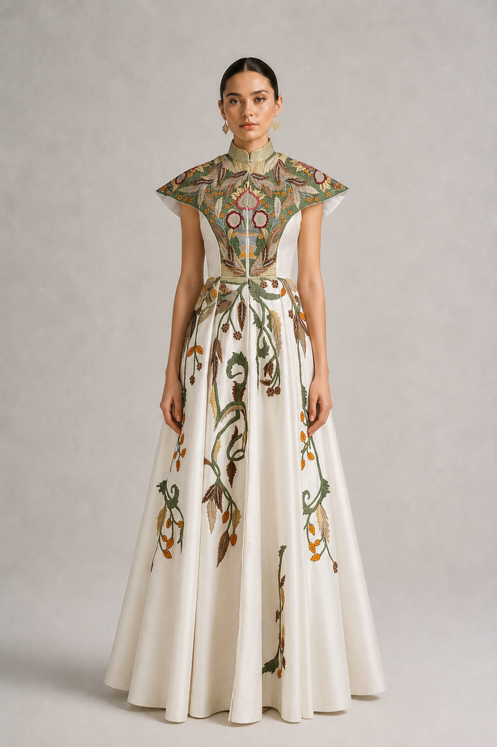 High Mandarin Embroidered Gown