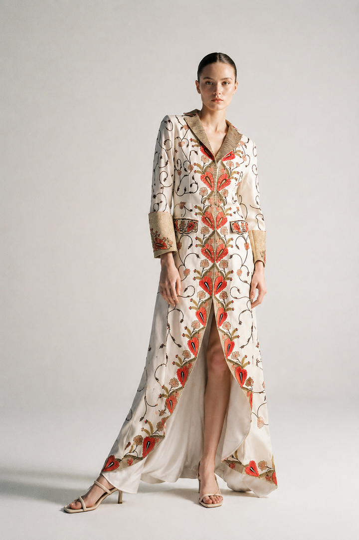 Front-Opening Embroidered Jacket Gown
