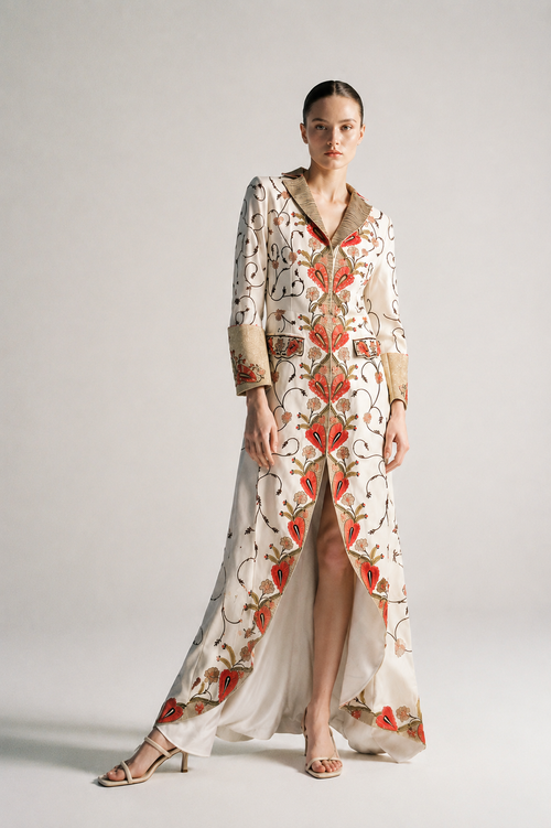 Front-Opening Embroidered Jacket Gown
