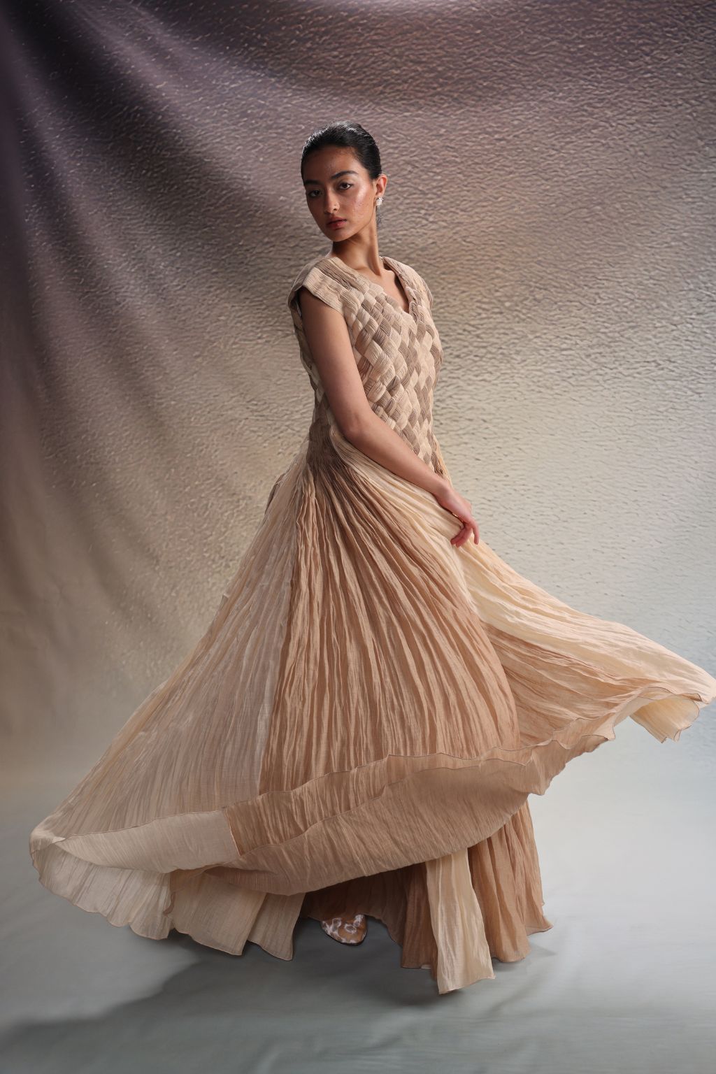 Beige Woven Texture Gown