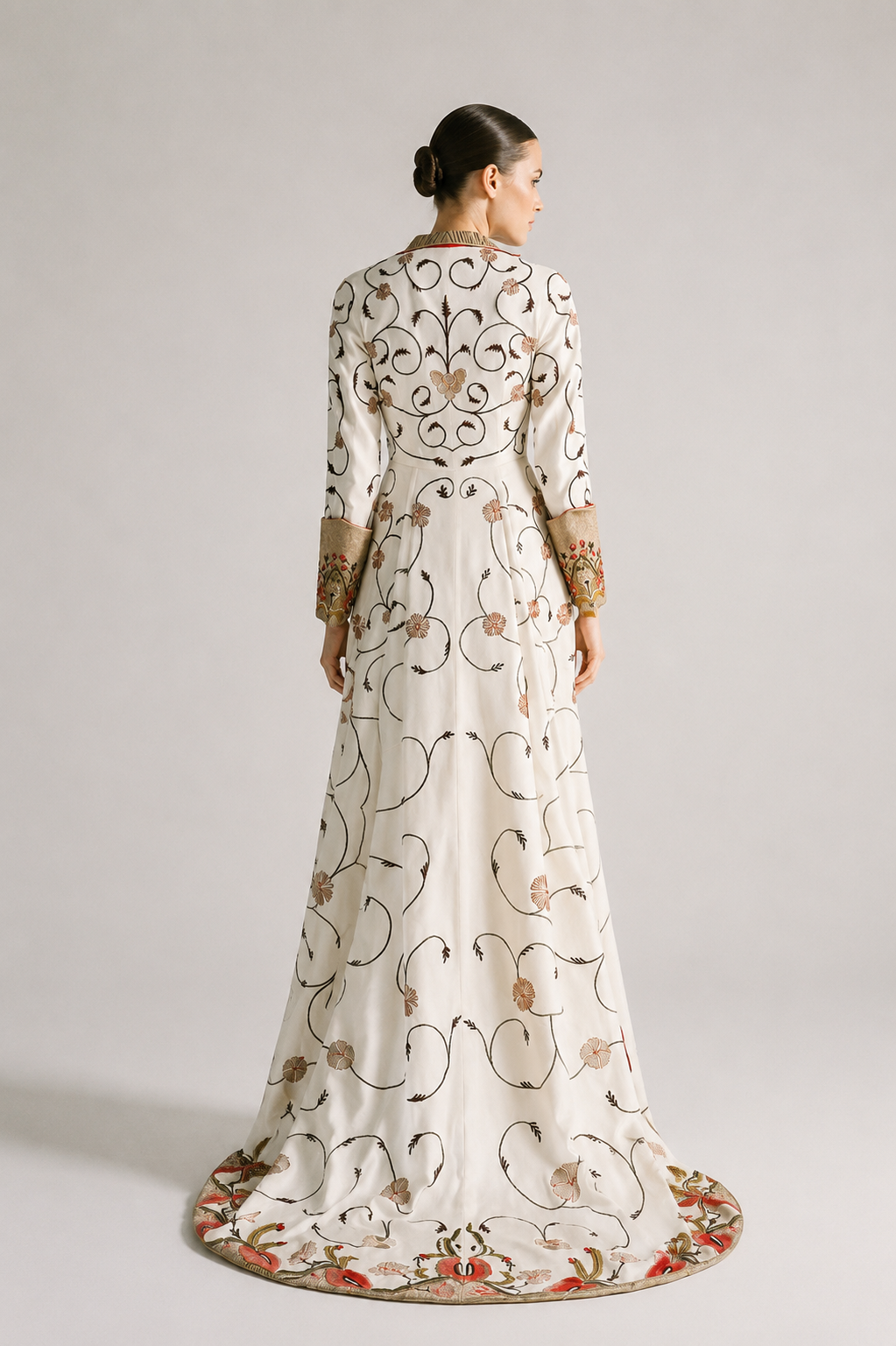 Front-Opening Embroidered Jacket Gown