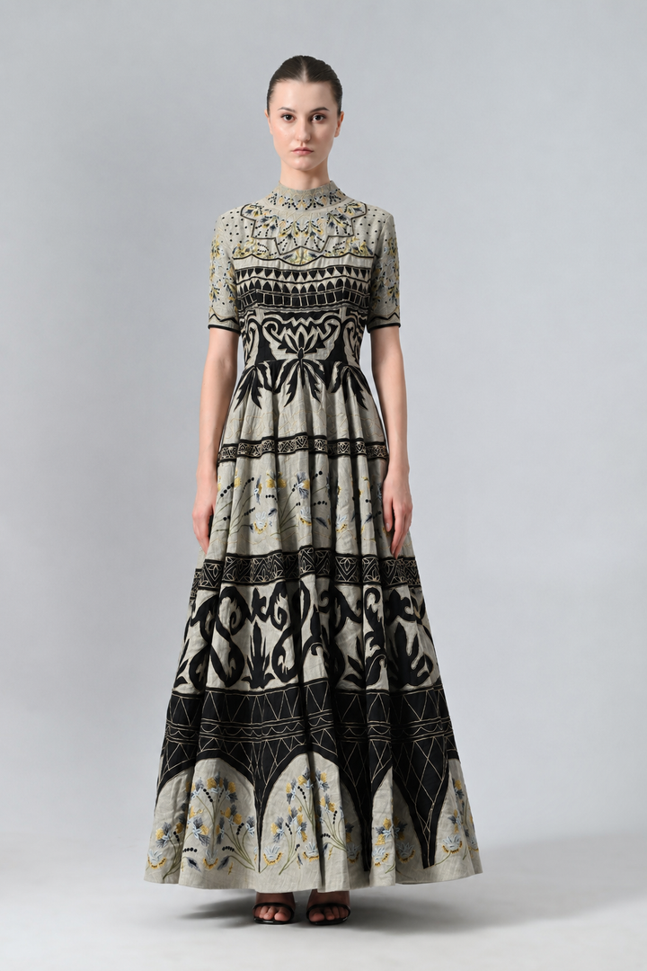 High-Neck Fit &amp; Flare Gown
