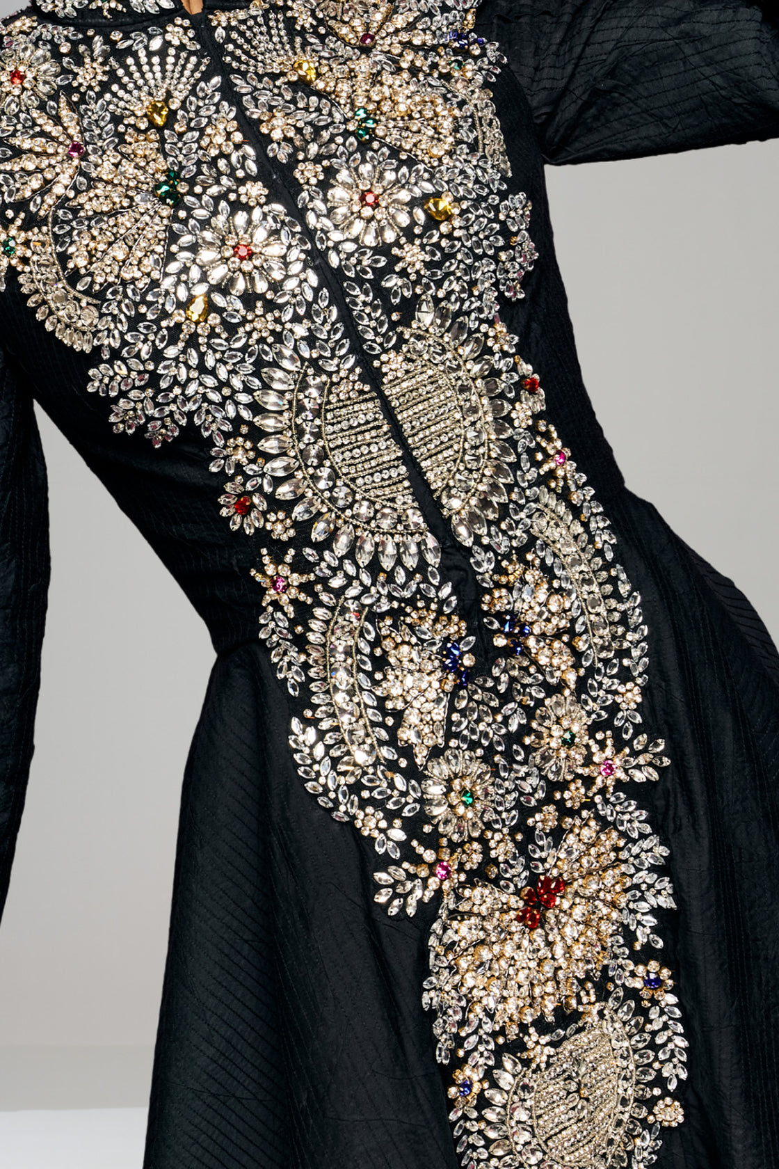 Navy Blue High-Low Dress Defined By Artisanal Embroidery