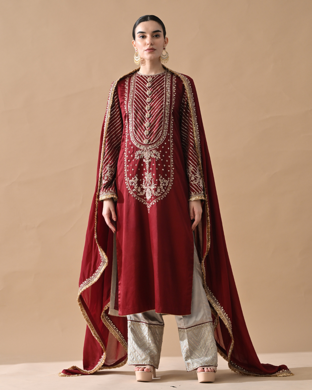 Maroon Embroidered Kurta Set
