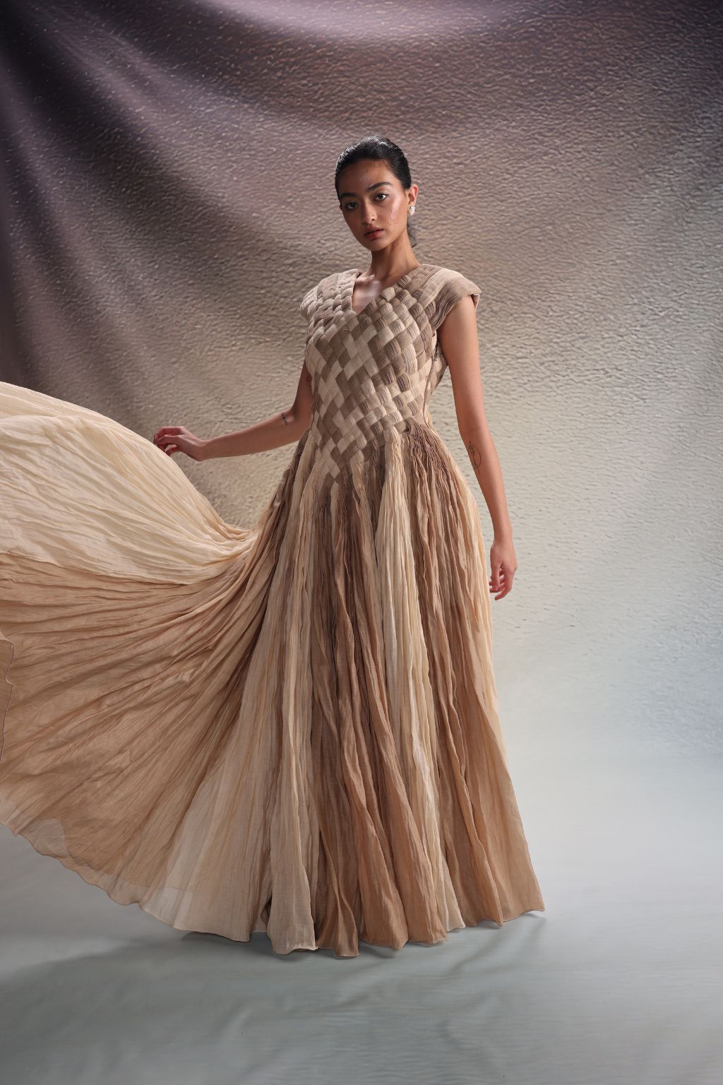 Beige Woven Texture Gown