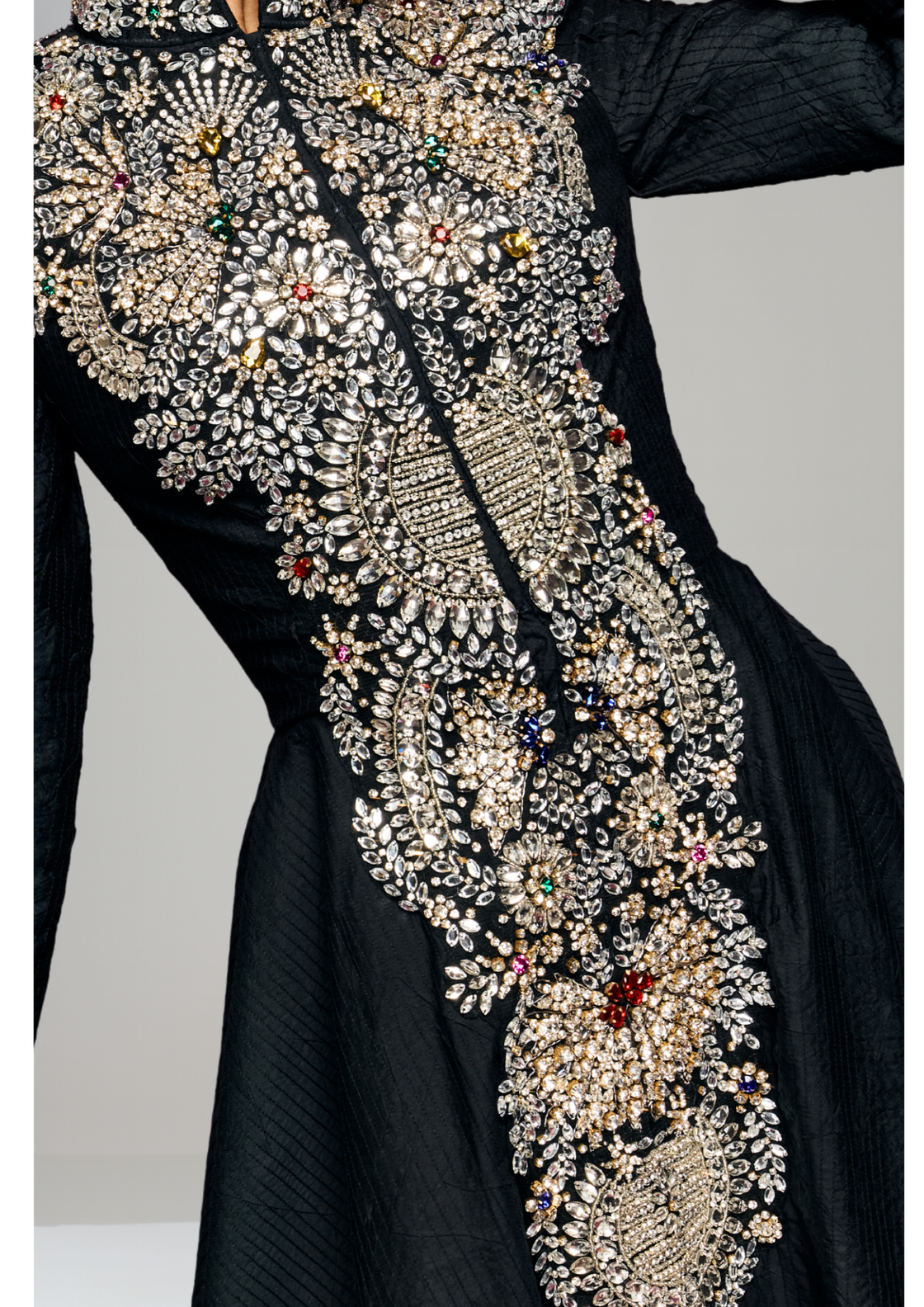 Navy Blue High-Low Silhouette Defined by Artisanal Embroidery