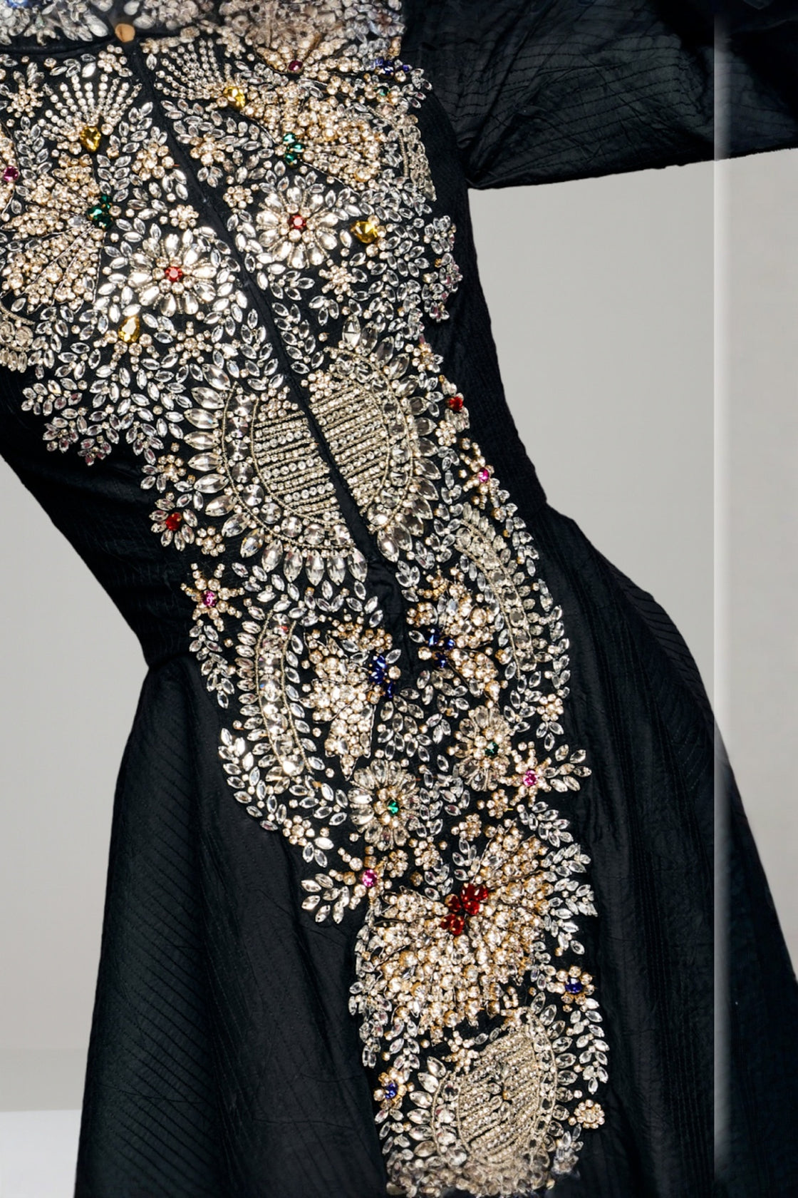Navy Blue High-Low Dress Defined By Artisanal Embroidery