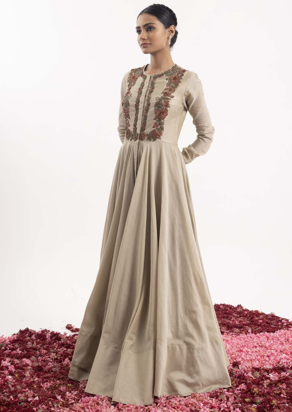 Anarkali meticulously embroidered by zardozi and appliqué work.