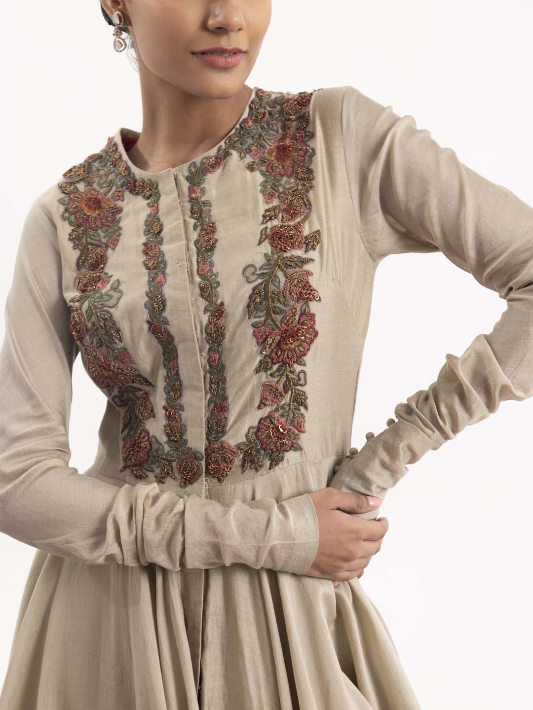 Anarkali meticulously embroidered by zardozi and appliqué work.