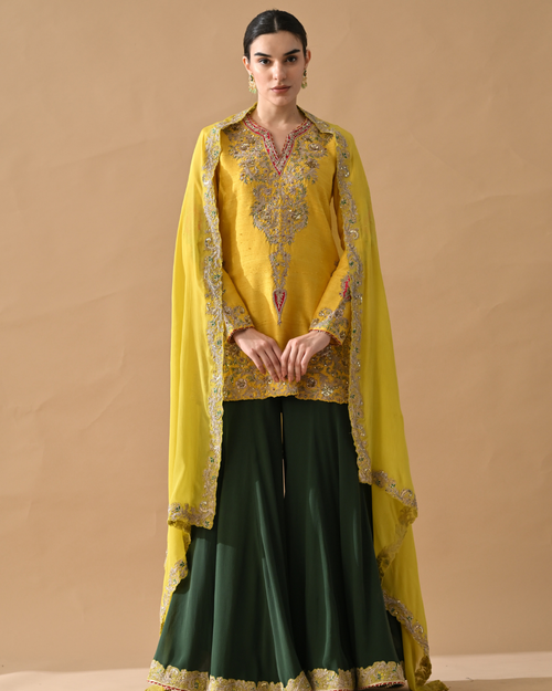 Yellow Cotton Silk Sharara Set