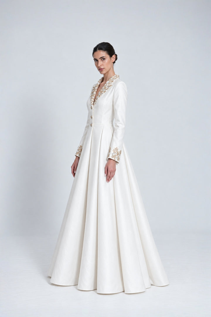 Collar Embroidered Gown