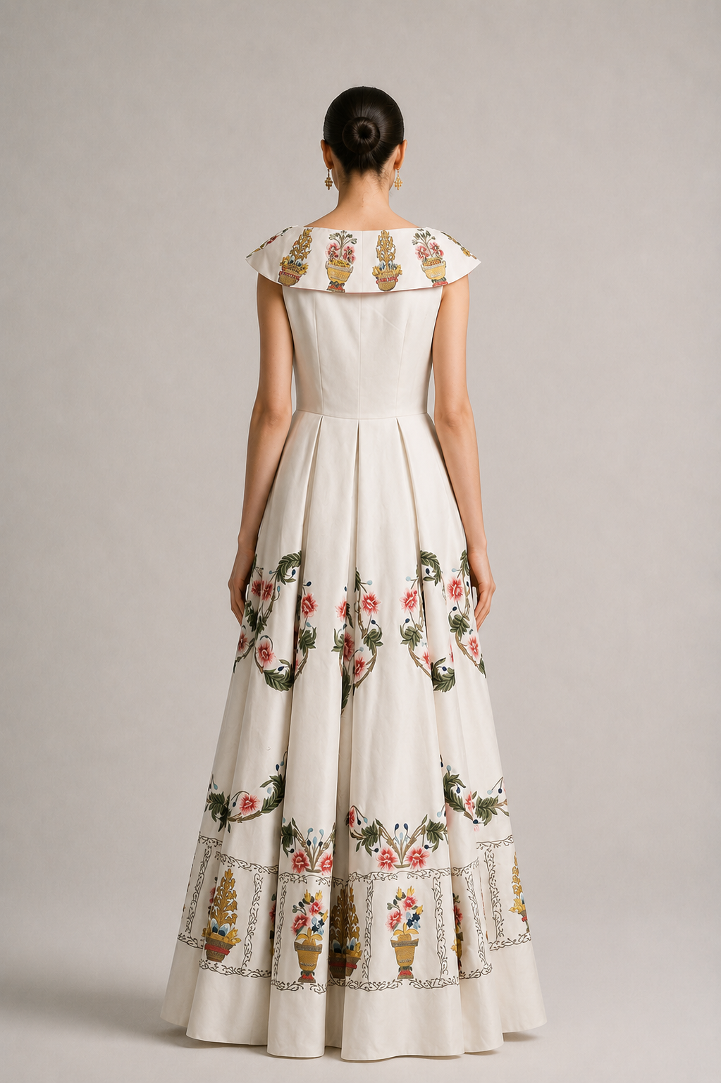 Embroidered Boat-Neck Gown