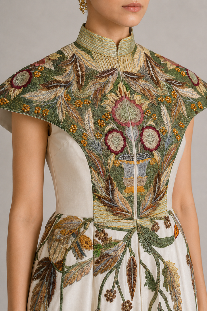 High Mandarin Embroidered Gown