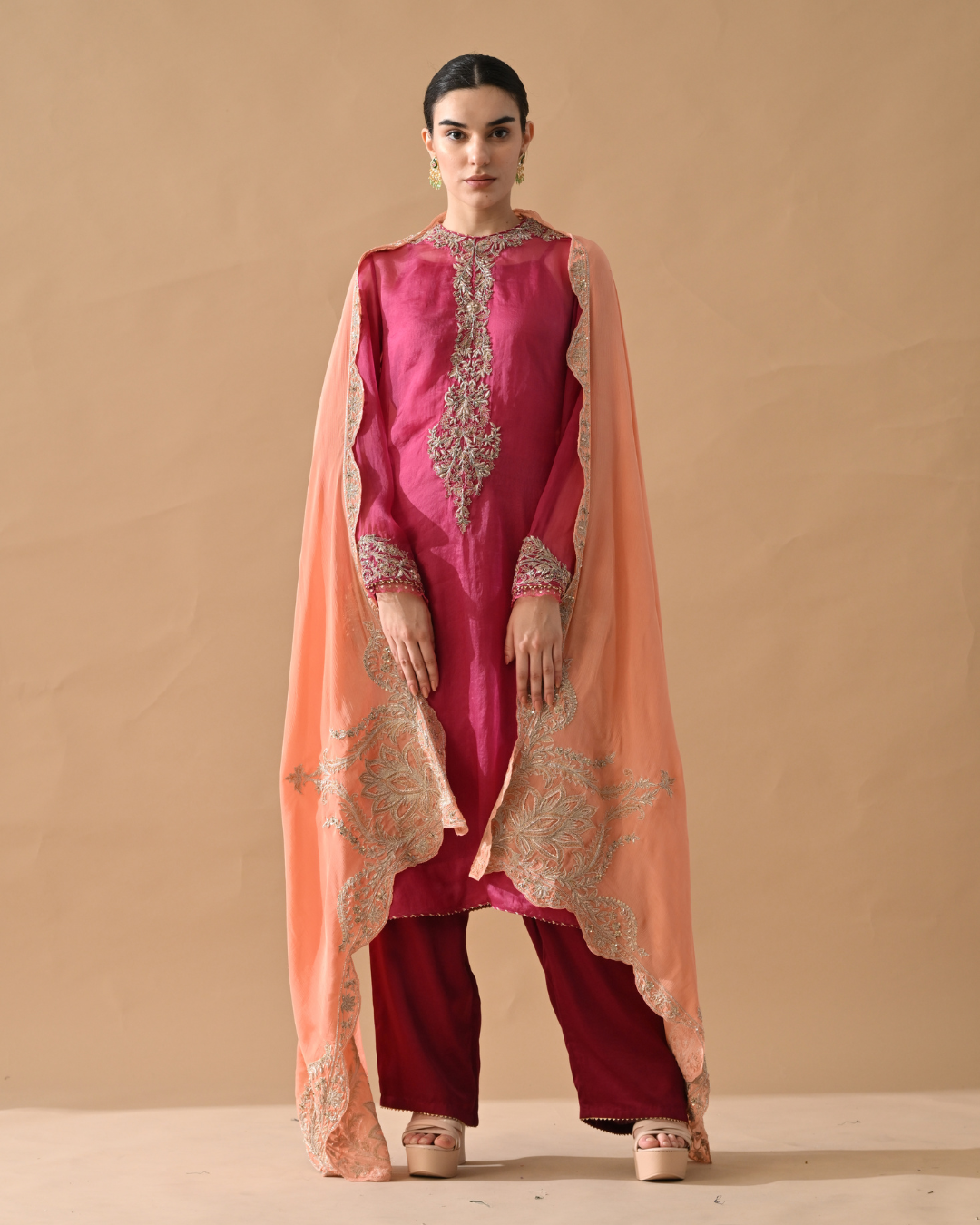 Peach Cotton Silk Kurta Set