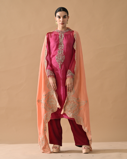 Peach Cotton Silk Kurta Set