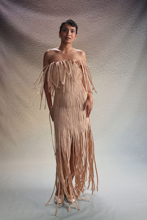 Beige Fringe Dress