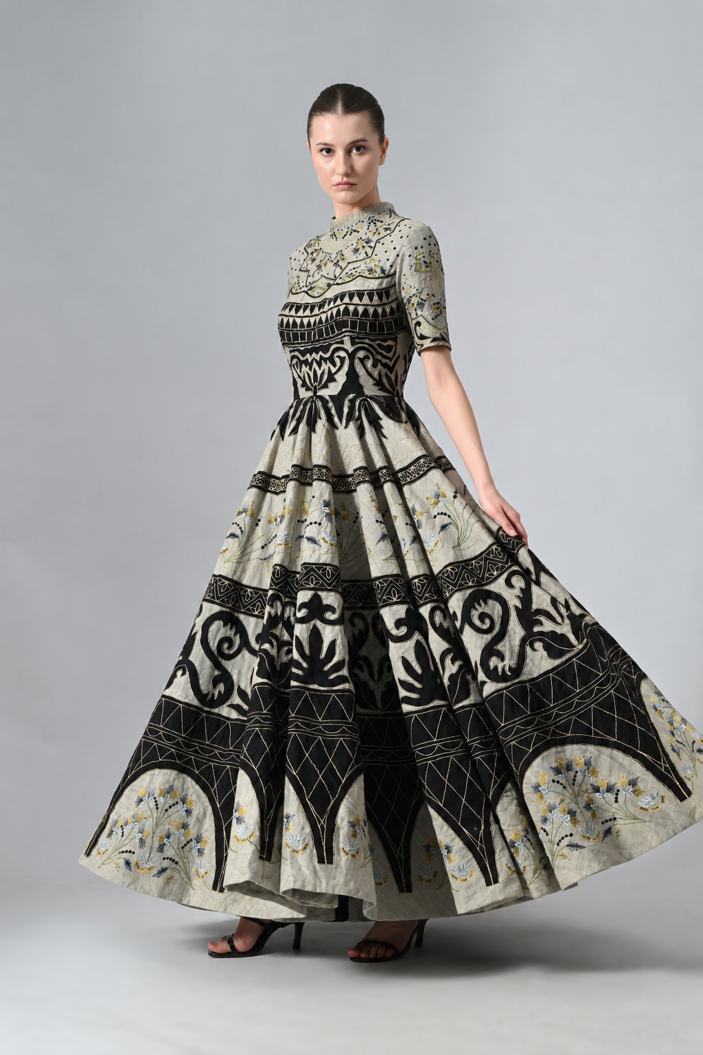 High-Neck Fit &amp; Flare Gown