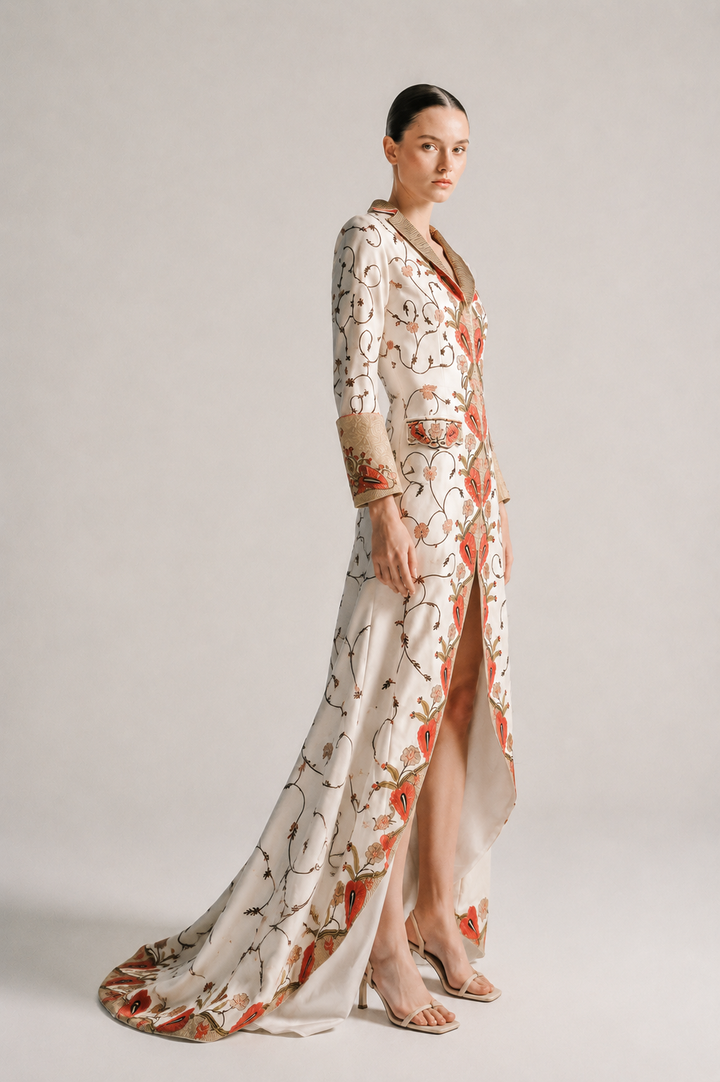 Front-Opening Embroidered Jacket Gown