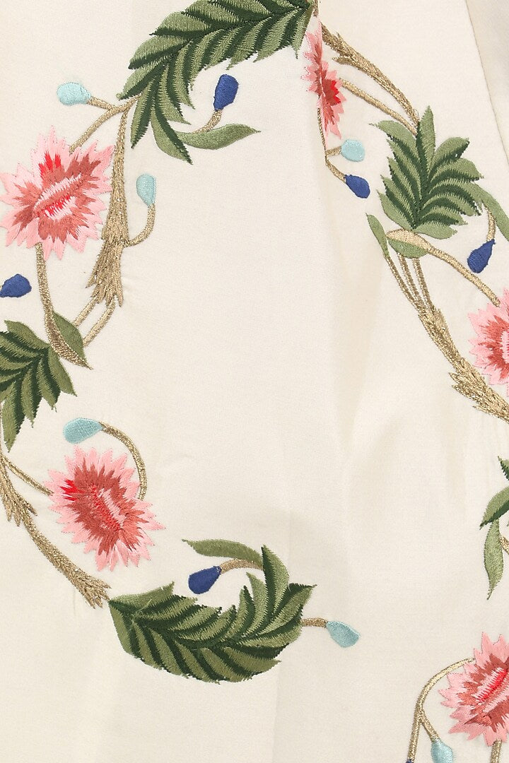 Embroidered Boat-Neck Gown
