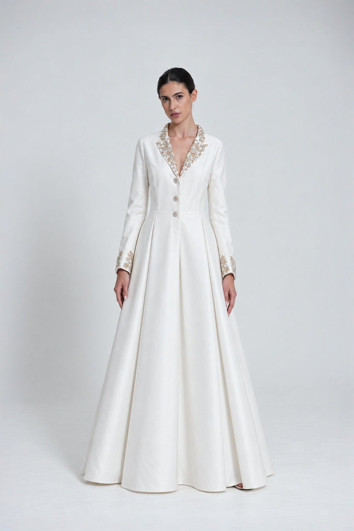 Collar Embroidered Gown