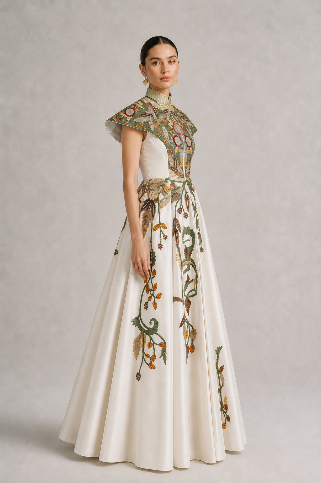 High Mandarin Embroidered Gown